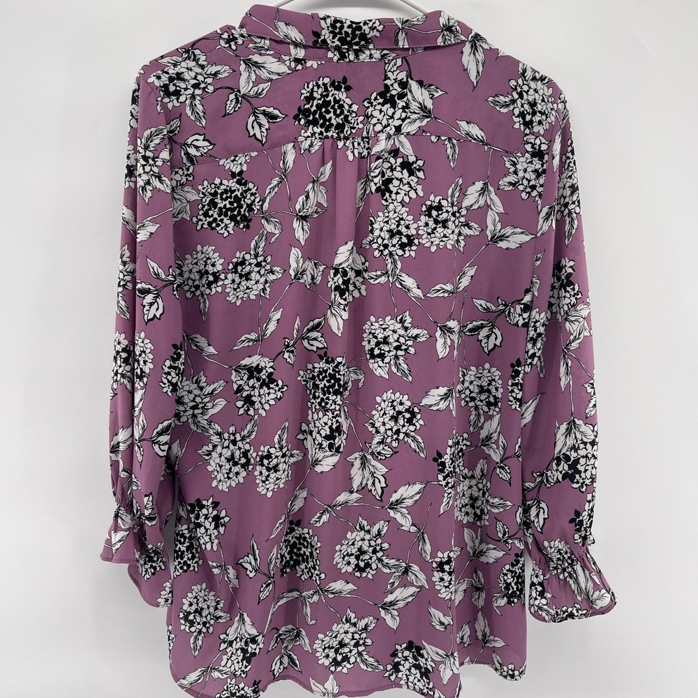 KARL‎ LAGERFELD PARIS Purple Floral Ruffle Front Button Down Blouse, SZ XL - Picture 7 of 11